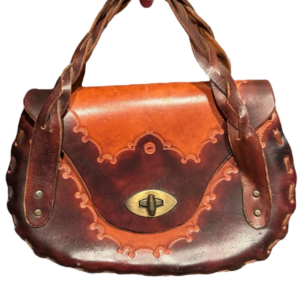 Elegant Handmade Hippie BOHO tooled Brown Leather Handbag